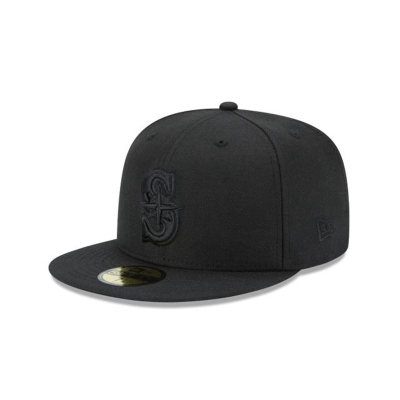 Black Seattle Mariners Hat - New Era MLB Black On Black 59FIFTY Fitted Caps USA1480697